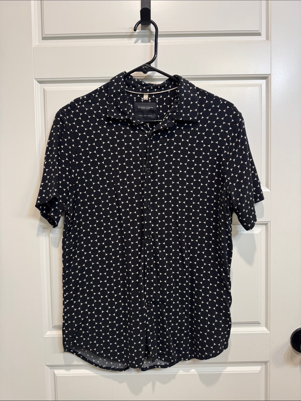 Denim & Flower Black Short Sleeve Button-Down with Tan Geometric Print Shirt